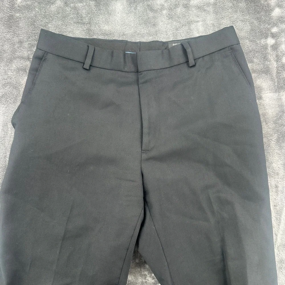 Banana Republic Mens Black 100% Wool Dress Pants Trousers 30x30 Flat Front 596